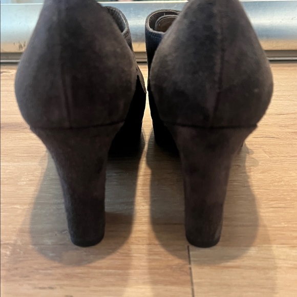 Anyi Lu Nancy Suede Monk Strap Pumps Gray Italian Leather Block Heels Size 41/10 - Picture 7 of 12